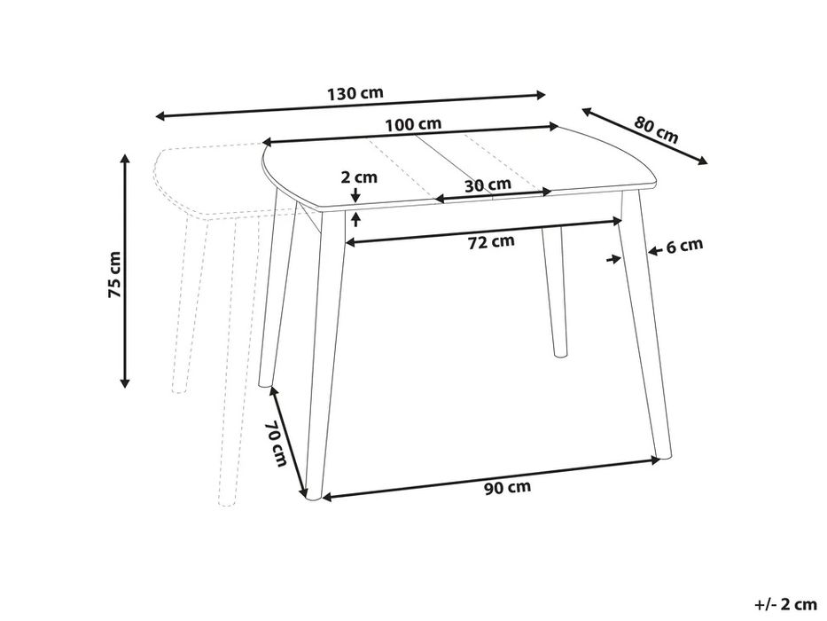 NOU Masă bucătărie extensibilă 100-130cm "TOMS", maro închis