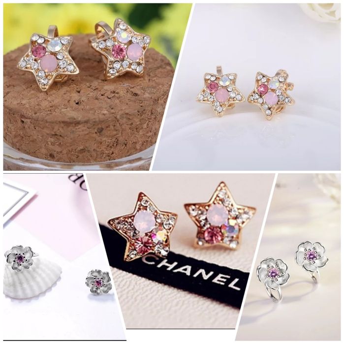 Детски обеци цвете с кристал без дупчене / детски обеци / бебешки обец