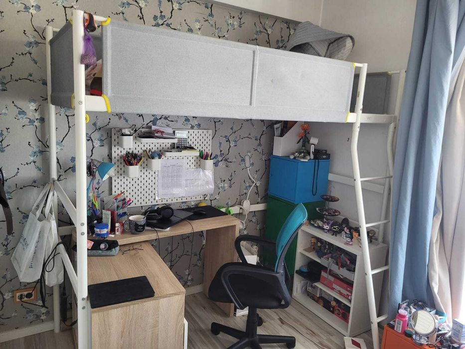 Pat etajat Vitval IKEA, alb-gri, 90x200cm, FARA birou, FARA saltea