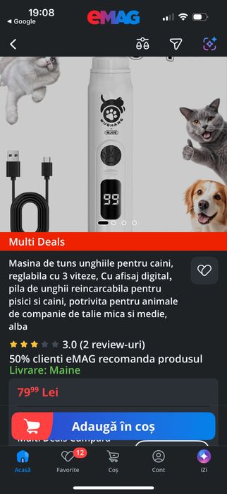 Pilă electrică unghii căței /pisici