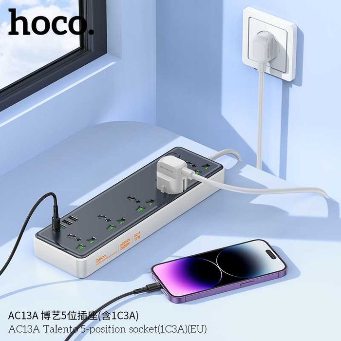 Hoco AC13A Talento Сетевой фильтр 5 розетками и USB-портами PD17W (EU)