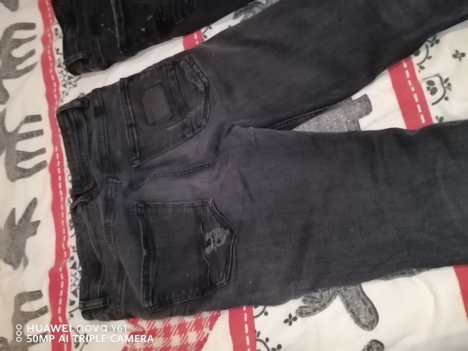 Дамски дънки сиви, Zara Jeans с накъсан ефект, размер 38