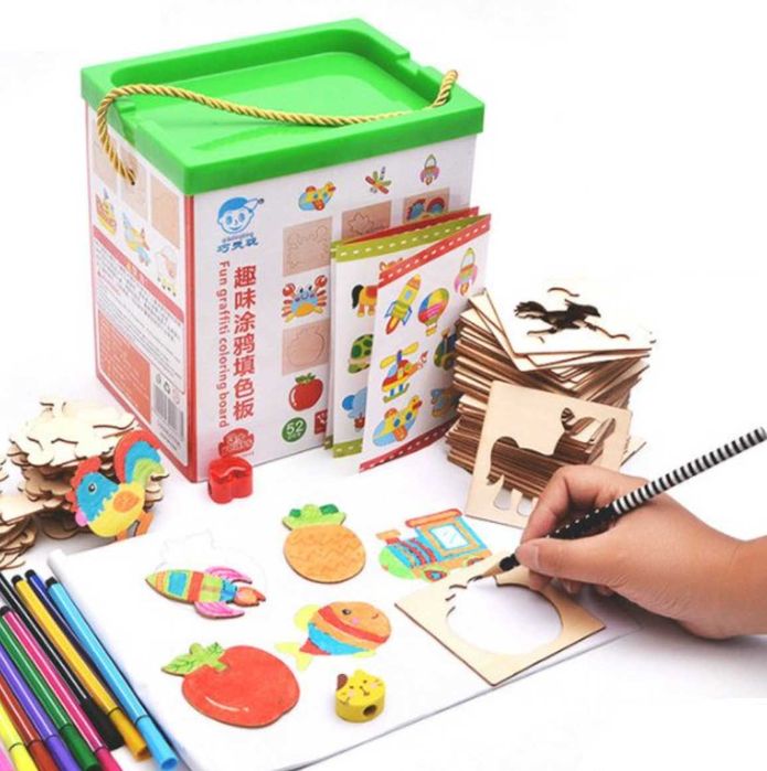 НАМАЛЕНИЯ Рисуване на шаблони и формички от дърво + флумастери с книжк