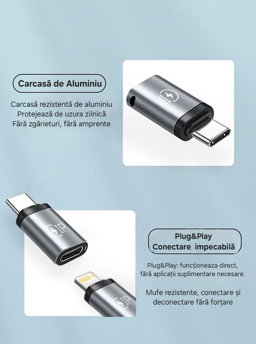 Set 3 adaptori, diferite modele: Usb/UsbC/Iphone. 10A/Transfer Date