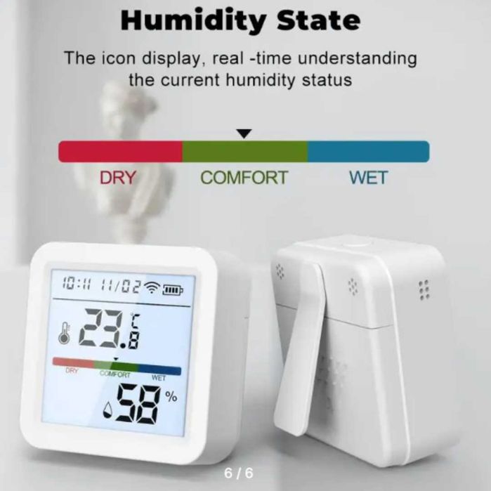 Гигрометр, термометр, поддержка Google Home с подсветкой, Tuya, Wi-Fi