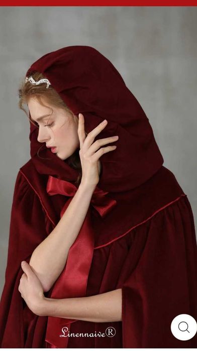 Червено дълго дамско наметало Linennaive