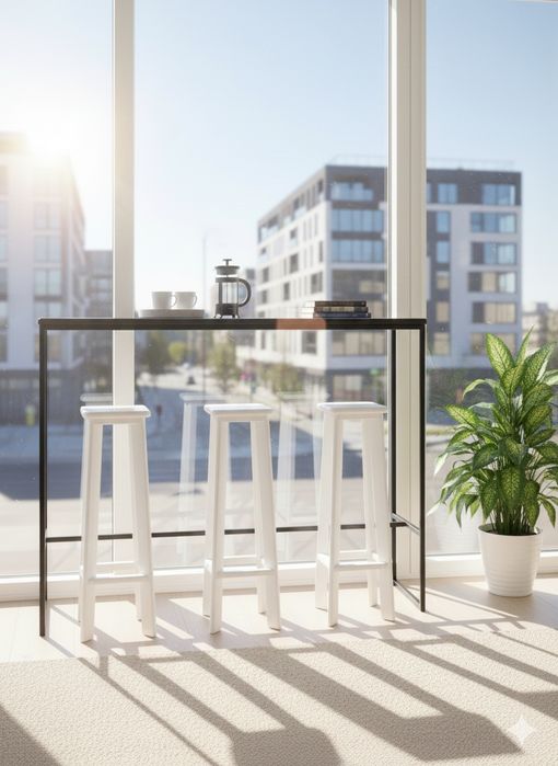 Бар маса с три стола нов комплект масивна дървесина и метал