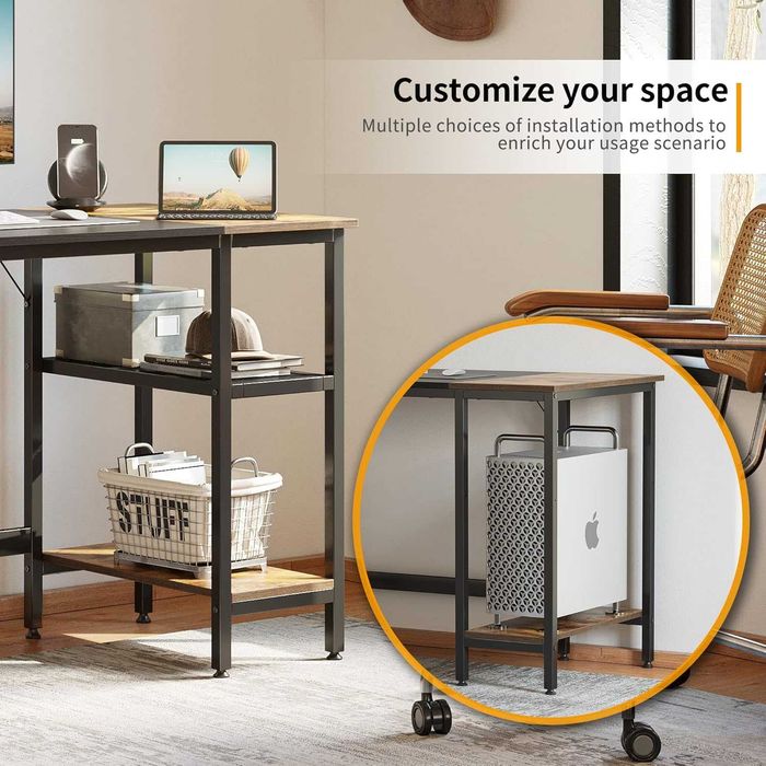 Компютърно бюро 120 * 60 см Учебна маса с рафтове,  черно/кафяво