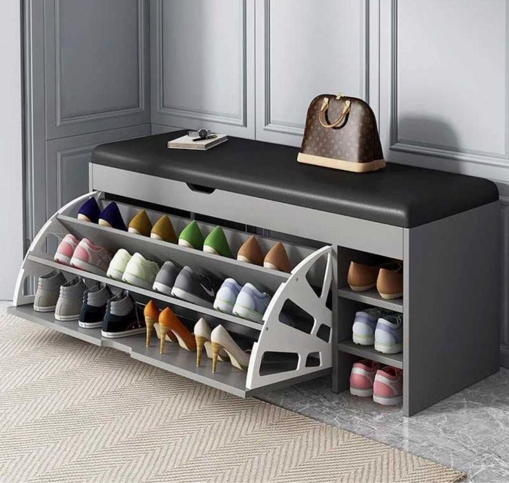 Dulap pentru pantofi tip bancheta, Alb / Maro Pantofar 100 x 34 x 50 cm