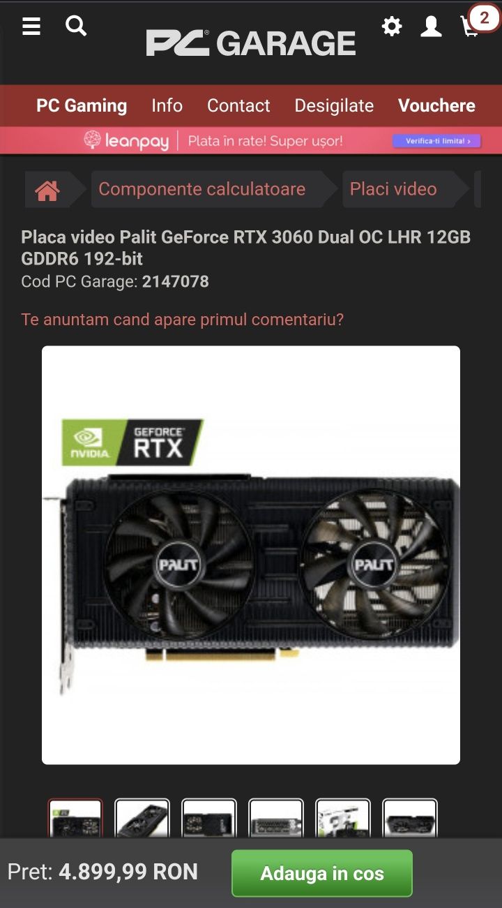 Placa video Palit GeForce® RTX™ 3060 Dual OC LHR, 12GB GDDR6, 192-bit  Botosani • OLX.ro