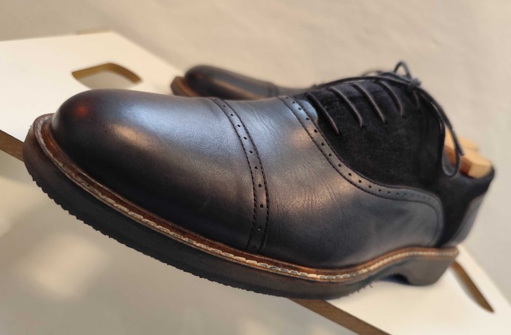 Pantofi oxford 41.5 42 cap toe Dermod piele naturala moale navy