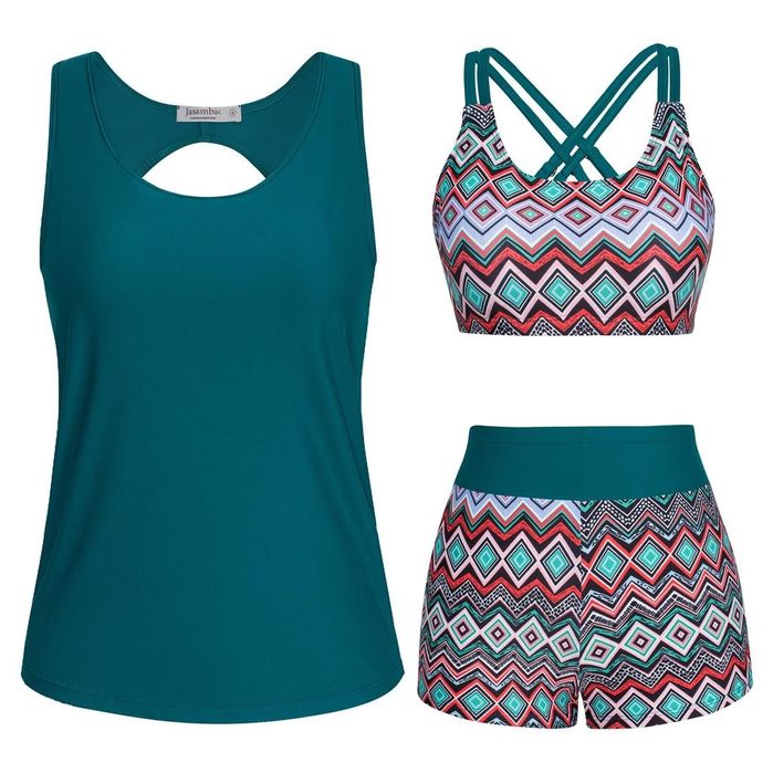 Costum de baie tip tankini, 3 piese, damă, nou, cu etichetă, albastru