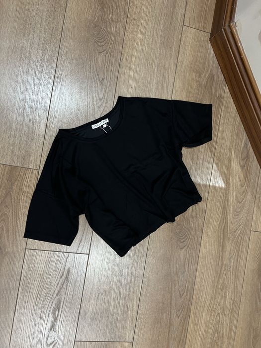 Top damă basic – alb bumbac / negru material Oysho