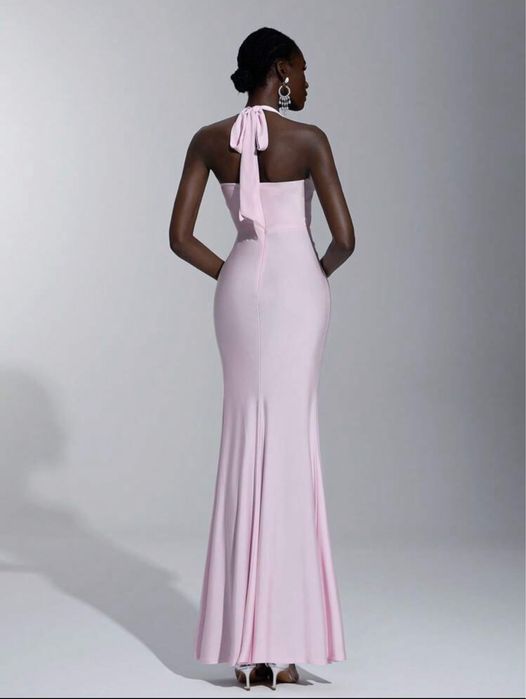 Чисто нова Елегантна, официална, дълга розова рокля с цепка, размер L  Л, материя сатен и еластан, за бал или гост на сватба