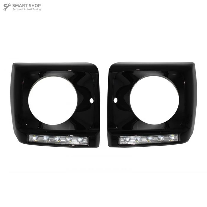 Carcasa Faruri cu Lumini de zi dedicate LED DRL compatibil cu Mercedes G-class W463 (1989-2012) G65 Design Negru cu Faruri Bi-Xenon