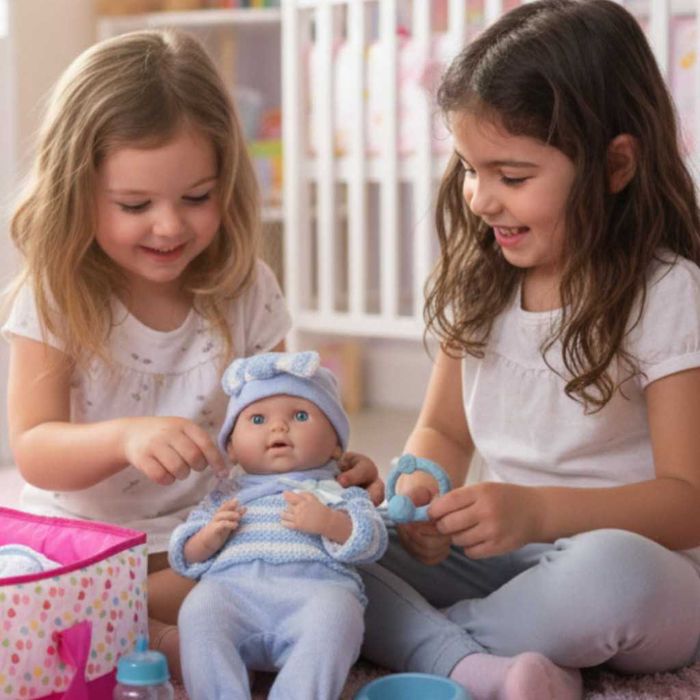 Кукла бебе с пълен комплект–Шише, пижама,легълце и аксесоари - 42 см.