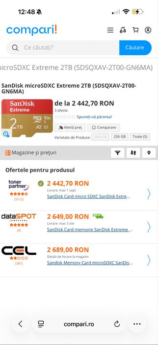 Card SanDisk microSDXC Extreme 2TB, nou , sigilat !