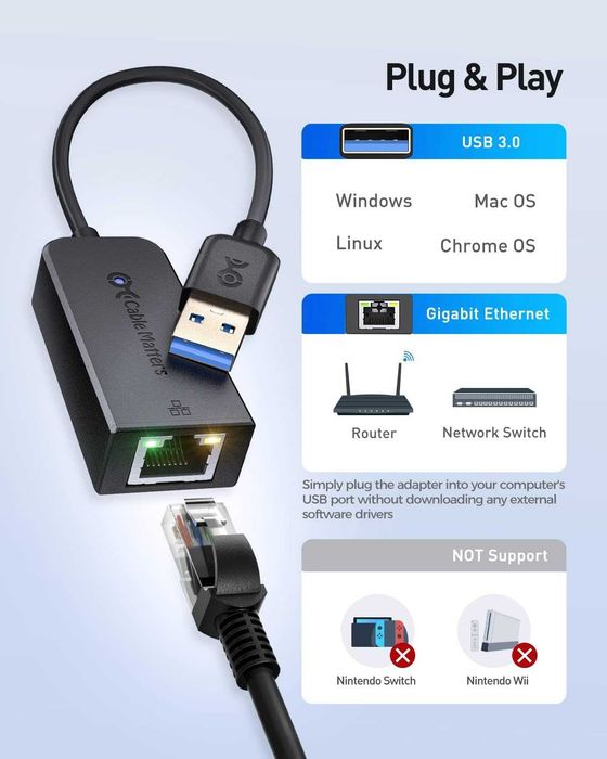 Cable Matters Plug & Play USB към Ethernet адаптер с PXE, поддръжка на клониране на MAC адреси