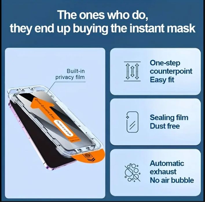 Folie sticla privacy- Iphone 15pro Max- cu dispozitiv de aplicare