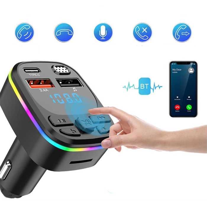 Трансмитер PA688 Bluetooth FM предавател с LED дисплей, 2x USB + Type-C PD 25W зарядно