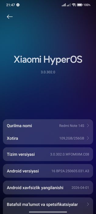 Redmi Note 14s 8/256 GB, full komplekt, holati yaxshi