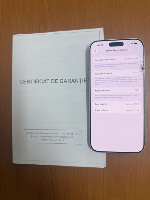 Iphone 17 pro max 256gb, silver, sticla fisurata