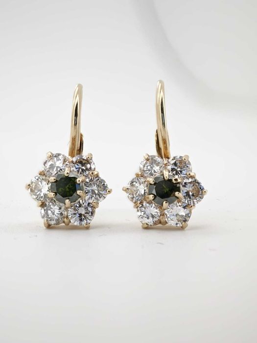 Cercei 14k diamante naturale albe si verzi 1.8ct