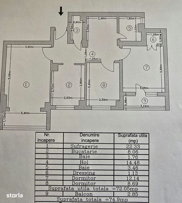 Apartament 3 camere Prundu