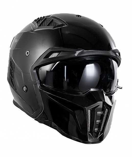 Casca moto NOUA Black Street Fighter cu mandibula detasabila