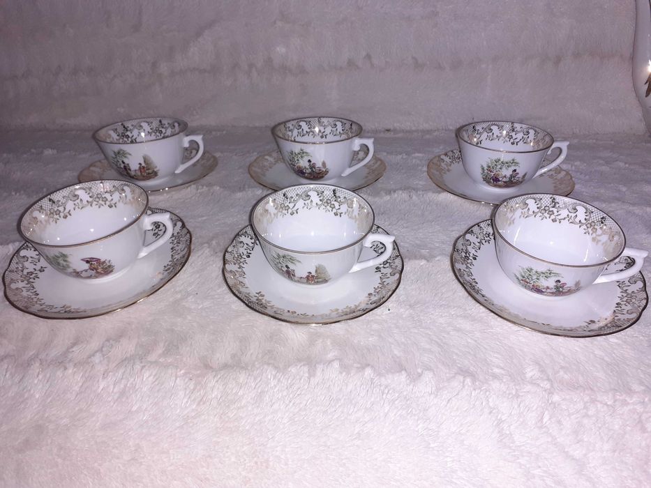 Set cafea portelan frantuzesc F.D. Chauvigny desene asiatice