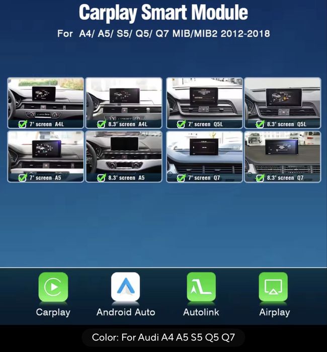 Q7,Q5,Q2,A3,A4 Carplay i Android auto