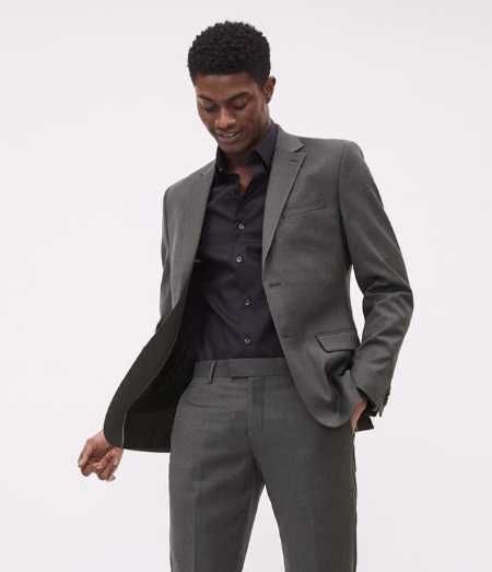 Sacou blazer 42 XL slim Massimo Dutti NOU lana Finest Italian gri