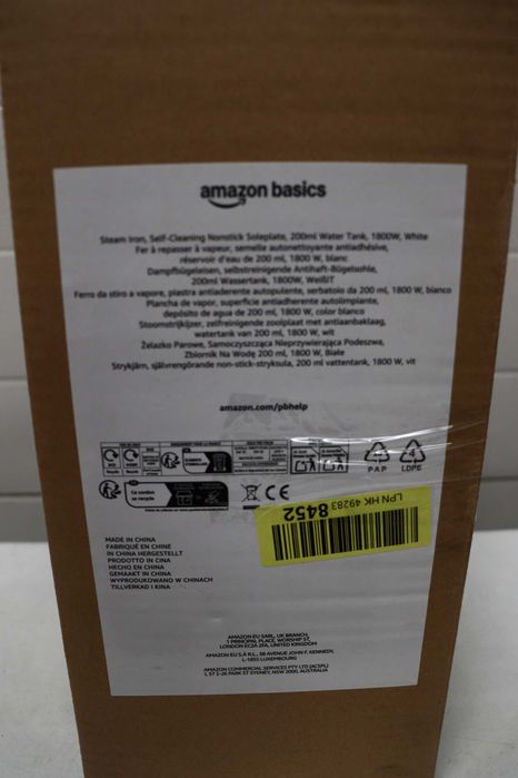 Парна ютия Amazon Basics с незалепваща гладеща повърхност, 1800 W, 20 г непрекъсната пара, резервоар 200 мл, син