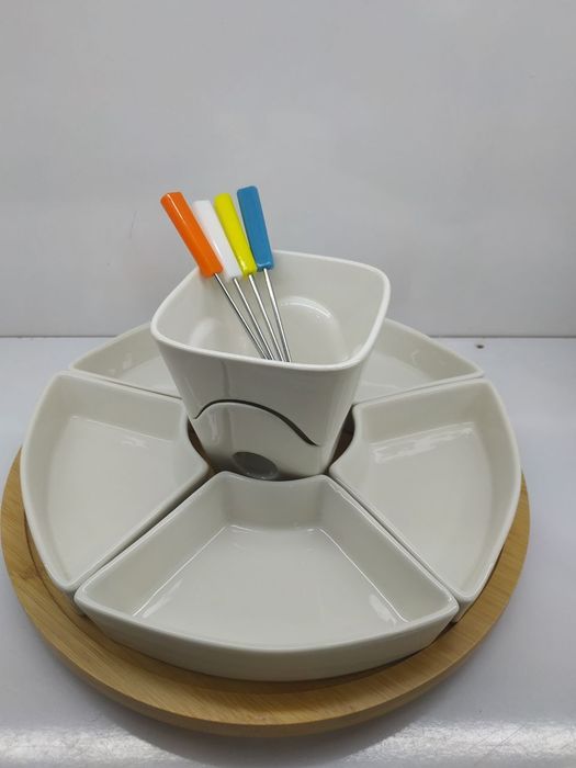 Набор для фондю керамика, 10 предметов, бамбук, 0.44 л, 10.5, белый, Y