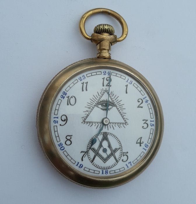 Рядък античен джобен часовник Elgin с масонски символи – около 1910 г.