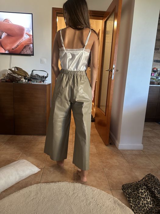 Кожен панталон с ластик и връзка7/8дължина Massimo Dutti