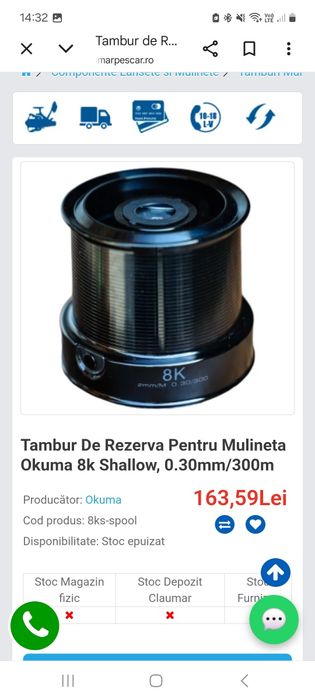 Tamburi de rezerva: shimano 14000, prologic 7000, okuma 8k/cb60, fox f