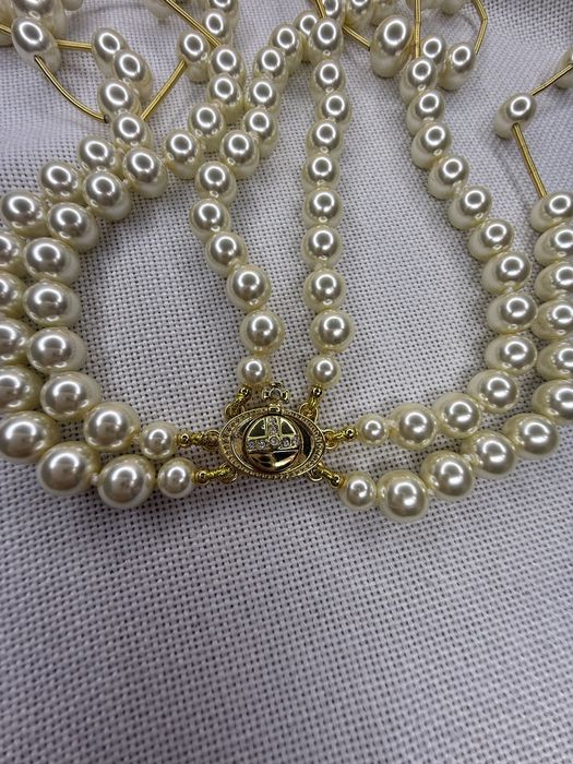 VIVIENNE Westwood colier ”broken pearl”, perle/auriu, pietre