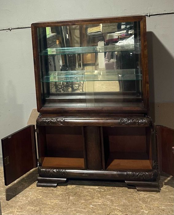 Vitrina Vintage Stil ArtDeco; Comoda cu vitrina din lemn