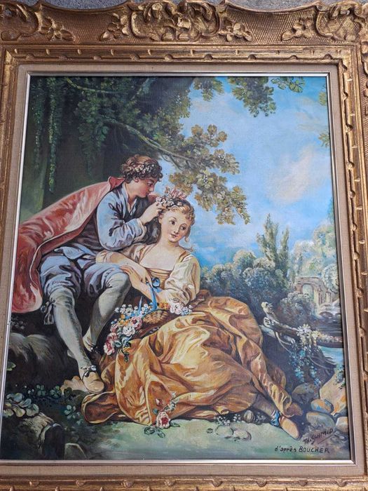 tablou pictura pe panza 73/64 cm reproducere Boucher semnat Schmid