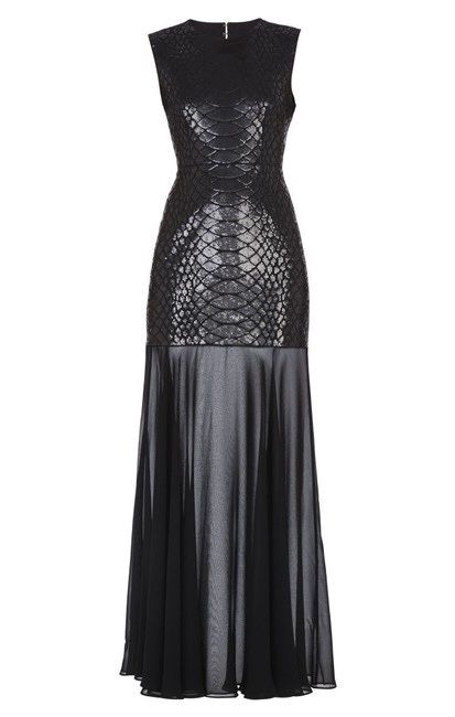 Rochie de brand BCBGMaxAzria, neagra lunga din paiete si voal