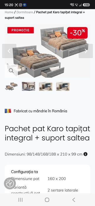 Pat Karo Lems 160×200 plus saltea Adorra
