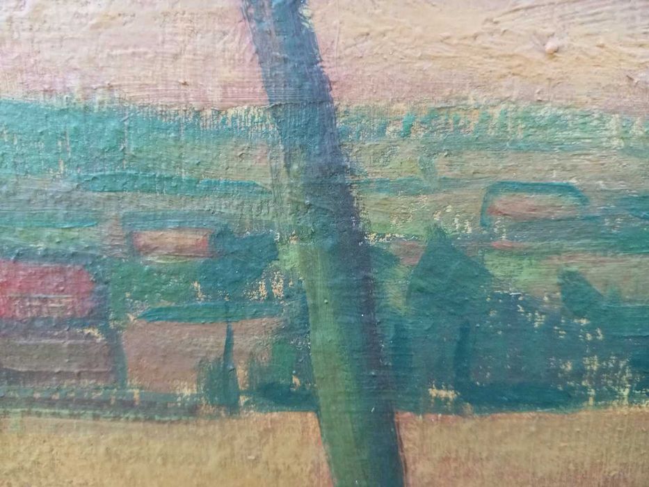 Tablou vechi - apus peste sat - semnat Baba