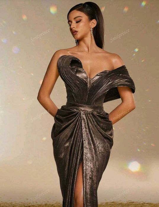 Официална много ефектна, кафява рокля