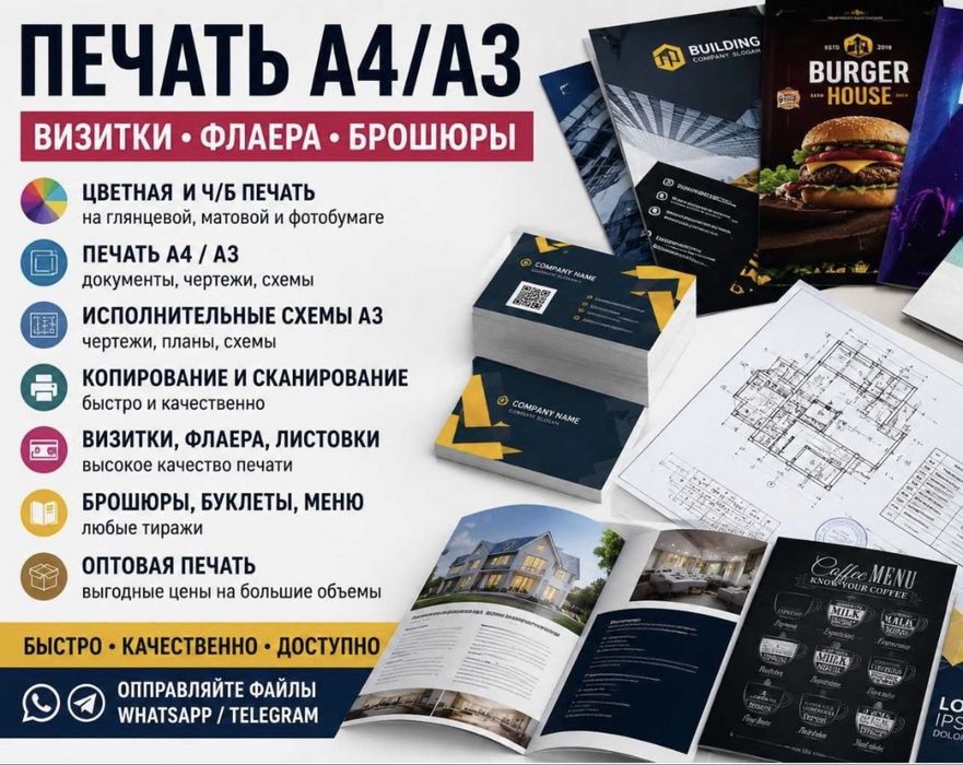 Изготовления печати, скан, ксерокс, распечатка