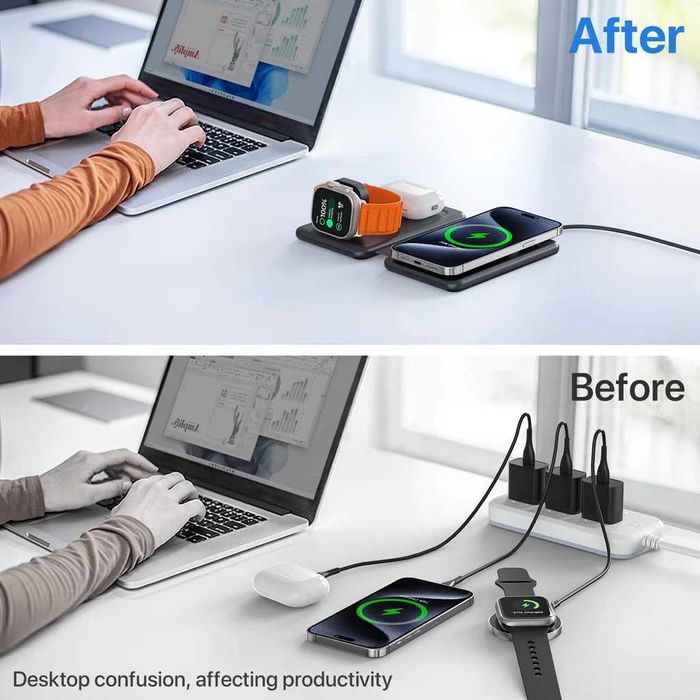 Încărcător stație de încărcare iPhone, Apple Watch, AirPods cu adaptor