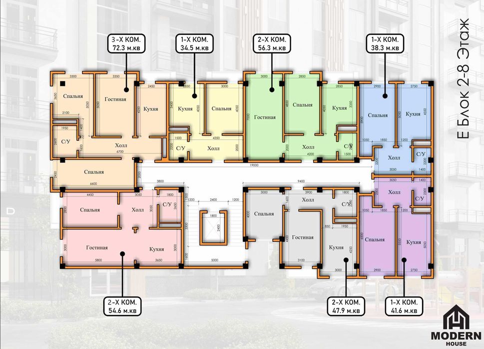 JK BUNYODKOR yangi qurilayotgan uylar 2-xona 53.7 kv.m. 26 850y.e.
