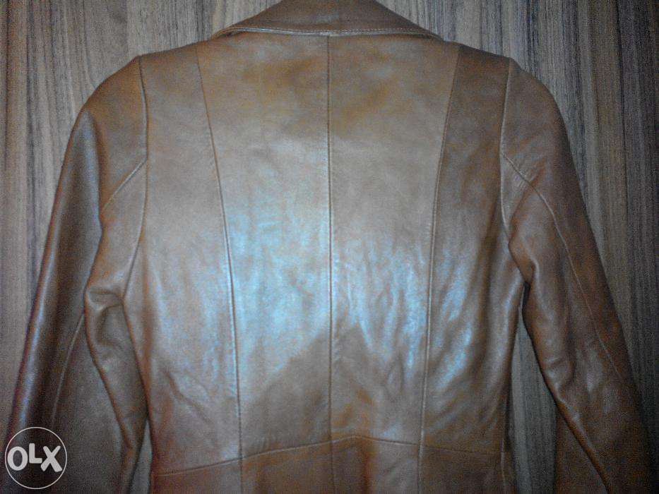 Haina de piele eleganta pentru femei, culoare maro