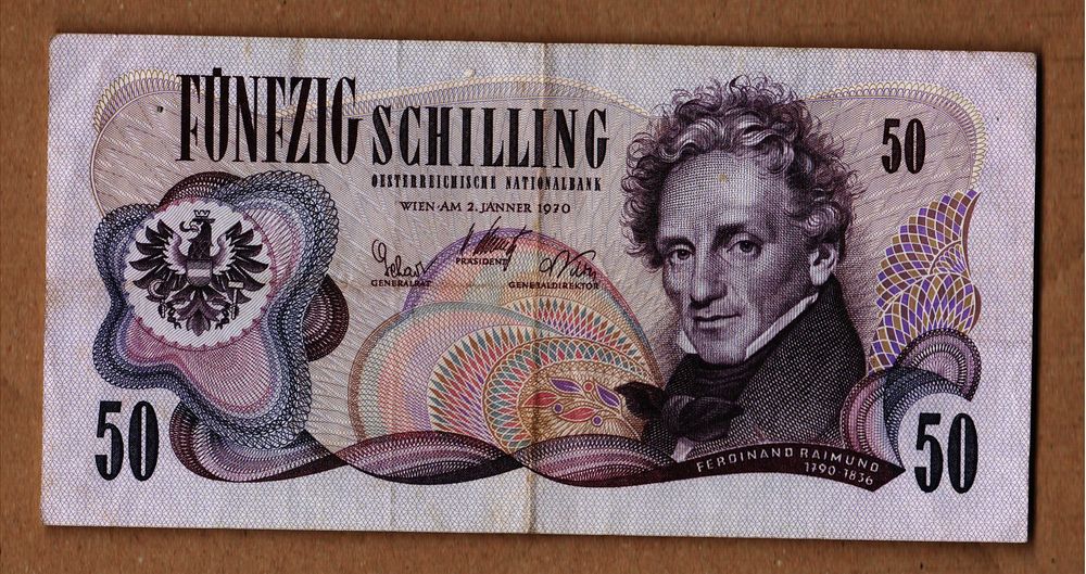 Bancnota Austria 50 schilling 1970.