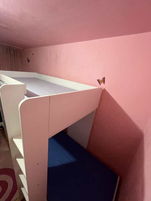 Pat etajat copii cu dulap, etajere și saltele incluse